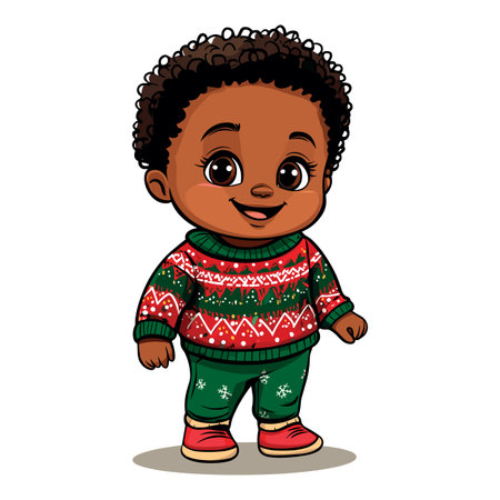 cute happy little baby boy in cozy winter sweater isolated vector illustrationの素材