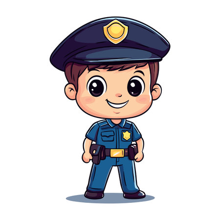 police man cute childish isolated vector illustrationの素材