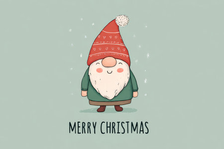 christmas greeting card with cute dwarf illustrationの素材