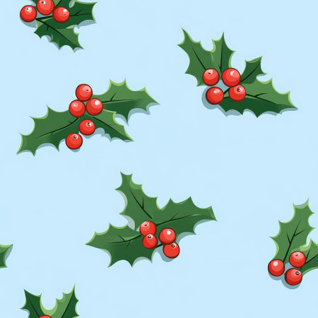 holly berry seamless pattern background illustrationの素材