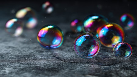 soap bubbles move on dark backgroundの素材