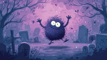 cute dancing monster on halloween eve illustrationの素材