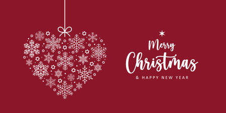 merry christmas greeting card with heart made of snowflakes vector illustrationのイラスト素材
