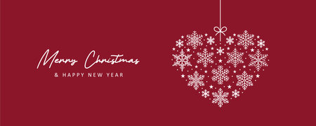 merry christmas greeting card with heart made of snowflakes vector illustrationのイラスト素材