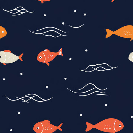 cute fish seamless pattern background illustrationの素材