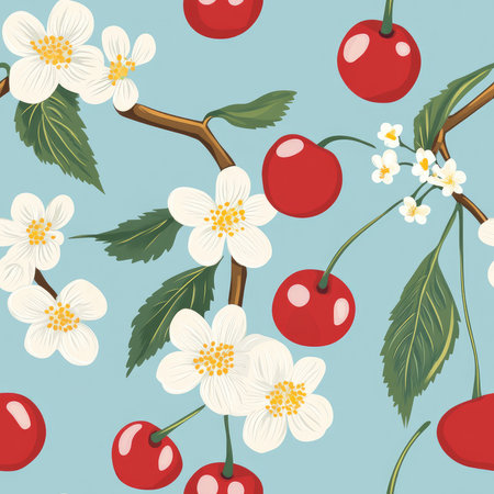 cherry seamless pattern background illustrationの素材