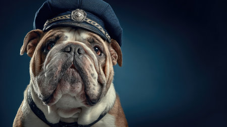 police bull dog with hat on blue backgroundの素材