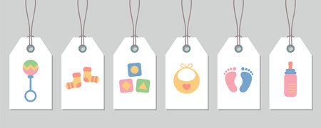 cute newborn baby paper tag set minimalistic design vector illustration
