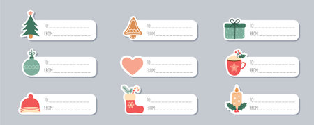 set of cute christmas decoration sticker label paper tag vector illustrationのイラスト素材