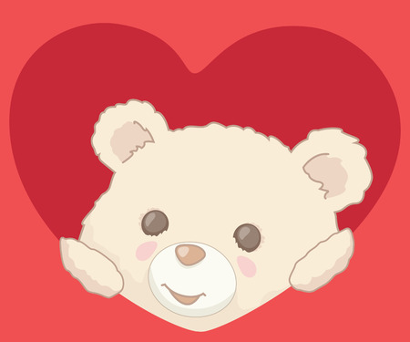 Cute little teddy bear peeking from a heart. Valentines Day card illustration.のイラスト素材