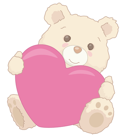 Cute little teddy bear holding a heart. Valentines Day card illustration.のイラスト素材