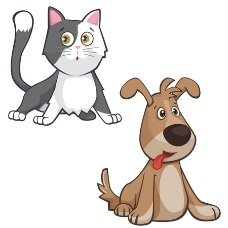 Cartoon cat and dog illustration on white background.のイラスト素材