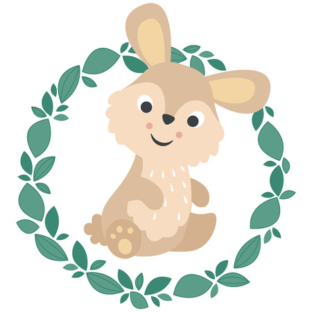 Cute little rabbit with leafy wreath illustration.のイラスト素材