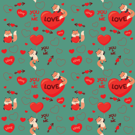 Cute  Style Fox Love Valentines Day Seamless Pattern Vector Illustrationのイラスト素材