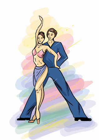 A vector illustration of a couple dancing a Latin dance, passionate ballroom dancingのイラスト素材