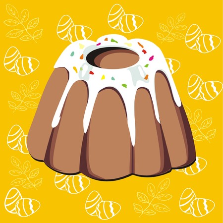Vector illustration Easter cake on a yellow backgroundのイラスト素材