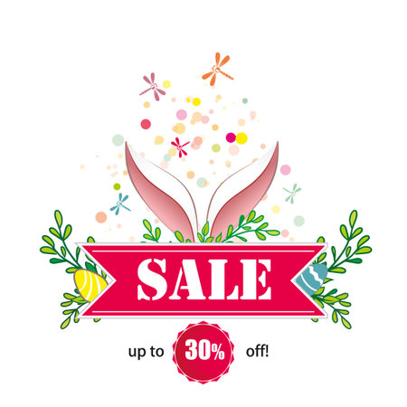 Vector banner advertising Easter sales, on white background, for posters, flyers, coupons, shops and printingのイラスト素材