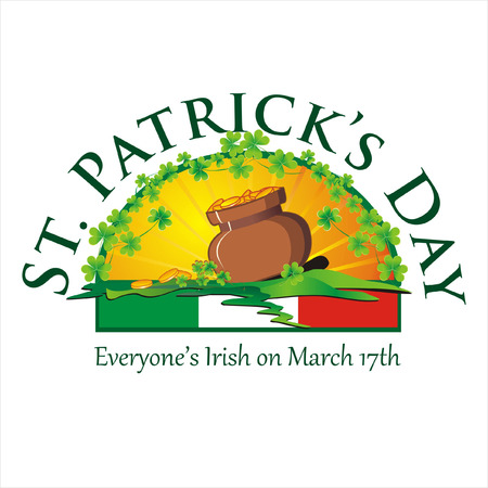 St. Patrick's banner with clover leaves and pot. Vector illustration.のイラスト素材