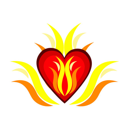 Heart with fire flame. Valentine's day, wedding,love illustration. Valentine vector stock illustration isolated on a white background.のイラスト素材