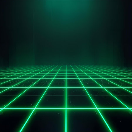 abstract technology background with green glowing lines on dark background. 3d renderingの素材
