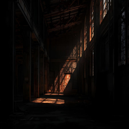 Dark abandoned industrial interior. 3D rendering. 3D illustration.の素材