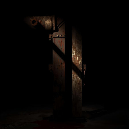 Rusty metal letter on a dark background. 3d illustration.の素材