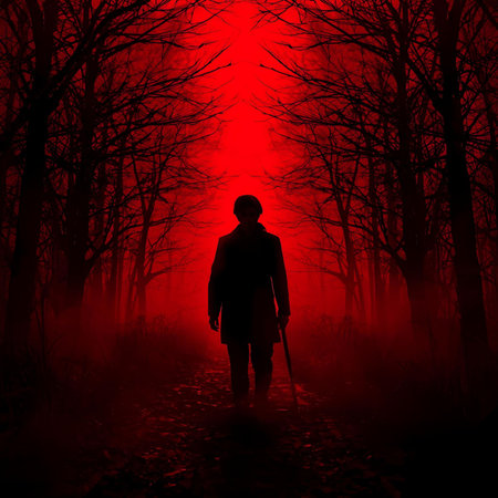 Man with a gun in the forest. Halloween concept. 3D renderingの素材