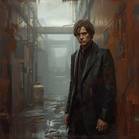 Portrait of a handsome man in a grunge industrial environment.の素材