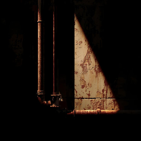 The shadow of the pipe on the wall in the dark room.の素材