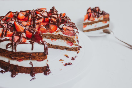 Delicious Chocolate Homemade Cake with Strawberries