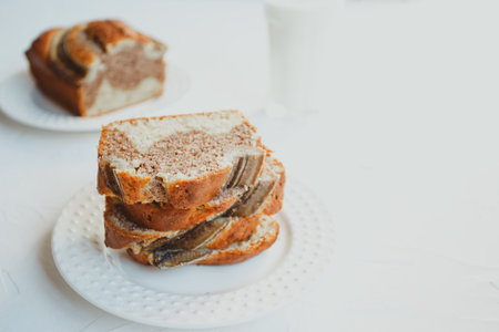 Homemade banana bread with cinnamon and walnuts.