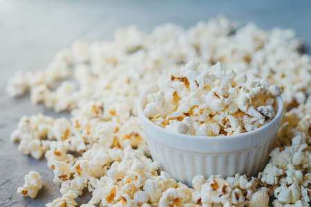 Salt Popcorn in a bowlの写真素材