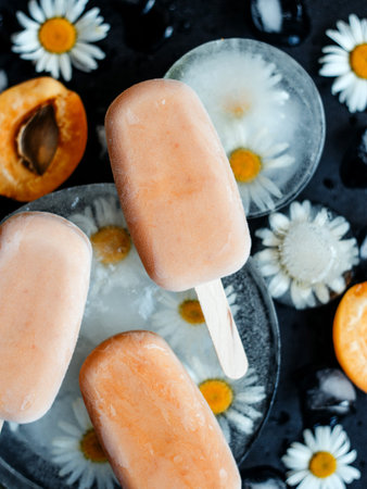 Homemade ice cream on a stick of apricots and yogurt. Healthy eating concept