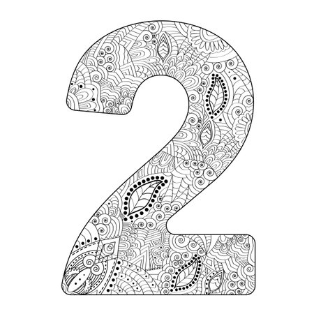 stylized number 2 in doodle style. Hand drawn vector illustration for antistress coloring page.のイラスト素材