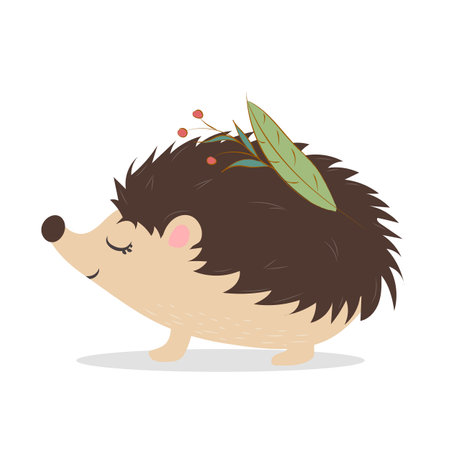 Cute hedgehog, vector childish illustration in flat style. For poster, greeting card and childrens design.のイラスト素材