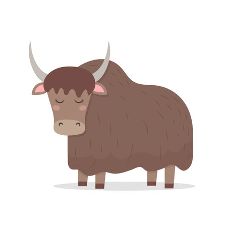 Cute yak, vector childish illustration in flat style. For poster, greeting card and baby design.のイラスト素材