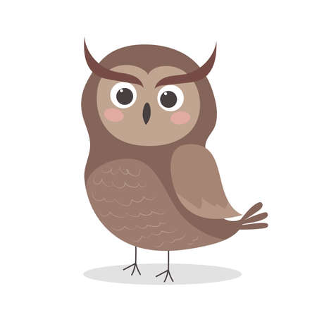 Cute owl, vector childish illustration in flat style. For poster, greeting card and baby design.のイラスト素材