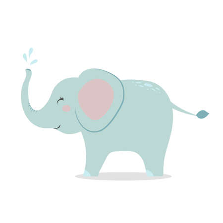 Cute elephant, vector children's illustration, in a flat style. For poster, greeting card and baby shower design.のイラスト素材