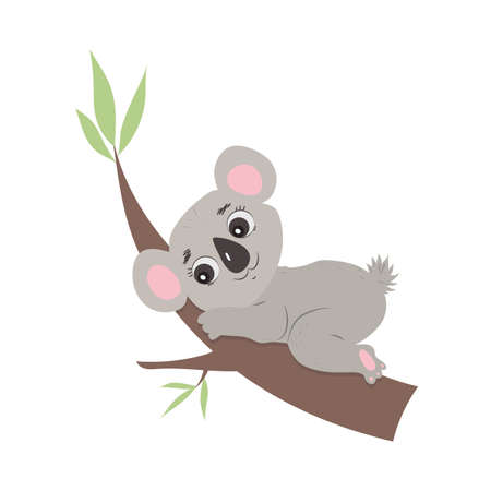 Cute koala, vector childish illustration in flat style. For poster, greeting card and baby design.のイラスト素材