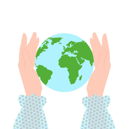 Hands holding Earth globe. Save the planet concept. vector illustrationのイラスト素材
