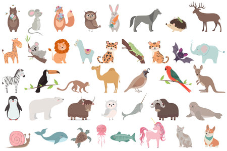 Animals set, cartoon style. vector illustration for your design.のイラスト素材