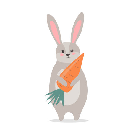 Easter bunny with carrot. Vector illustration in flat cartoon style.のイラスト素材