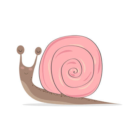 Cute snail, vector childish illustration in flat style. For poster, greeting card and baby design.のイラスト素材