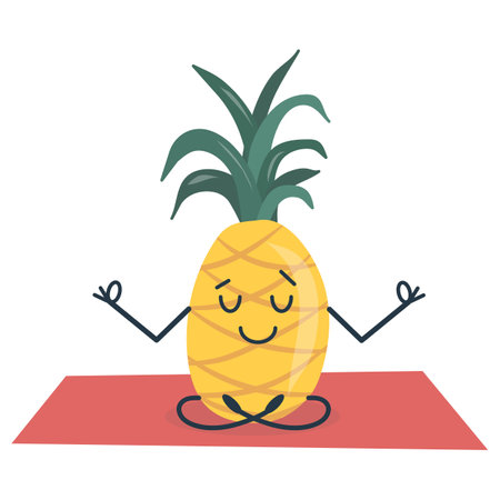 Pineapple doing yoga sitting in the lotus position.のイラスト素材