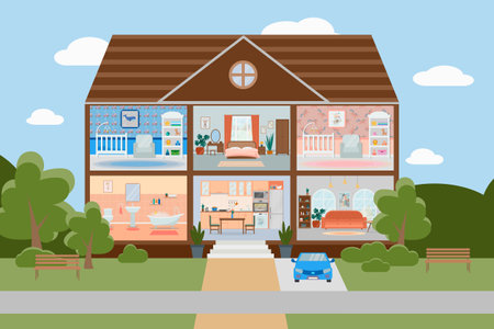 Vector illustration of a cozy house in a flat style. cartoon style.のイラスト素材