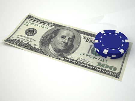 Hundred dollar bill and some poker chipsの写真素材