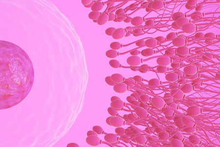 Sperms swimming towards the egg close up