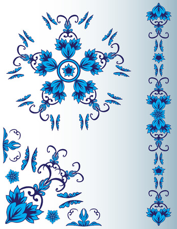 Set of blue floral elements for designのイラスト素材