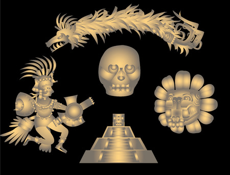 Quetzalcoatl and Aztec symbols for designのイラスト素材