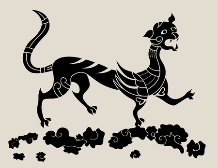 Chinese ghost in clouds tattoo silhouette  illustrationのイラスト素材